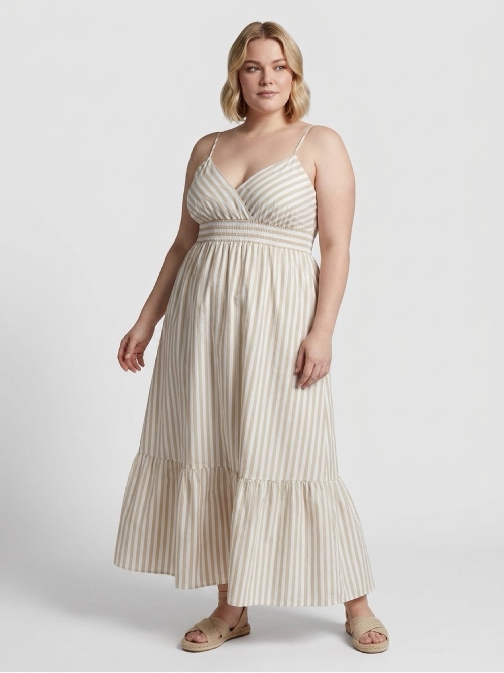 Banana Republic Striped Tan & White Backless  Dress Size XXL MSRP $119 New